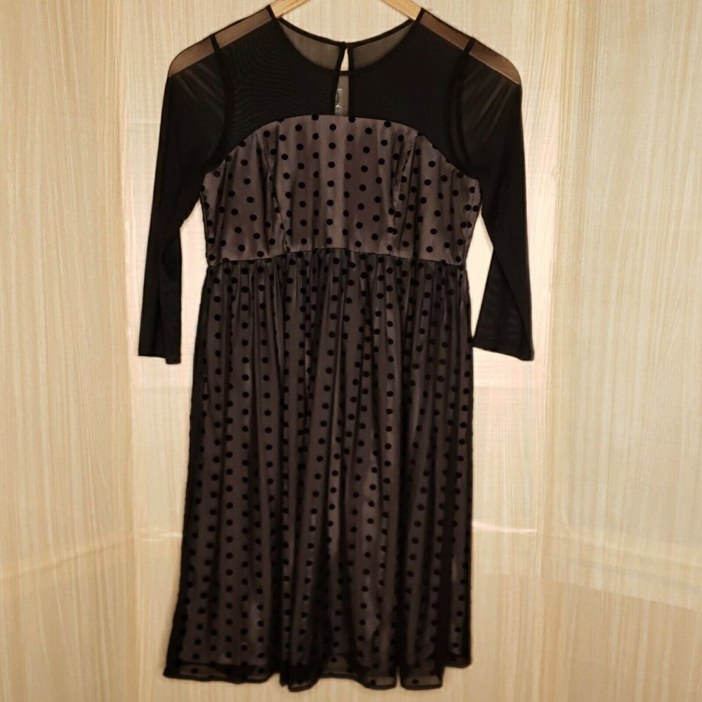 Motherhood Maternity Womens Black Polka-dot Dress Sheer Sleeves Small